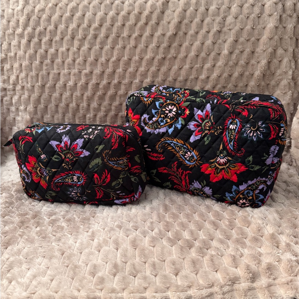 Vera Bradley Black and Red Paisley Cosmetic Bag Duo